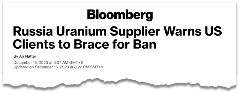 13 GTR Bloomberg Uranium Supplier Warns