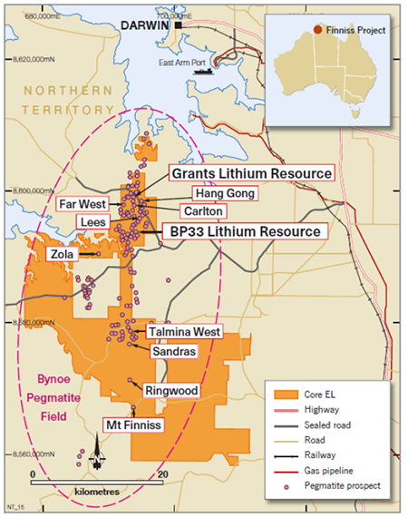 BP33 Resource within the larger Bynoe Pegmatite Field and CXO’s Finniss Lithium Project 
