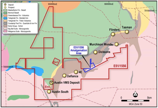 Meekatharra Project – VMS deposits and prospects on GSWA 1:500,000 Geology