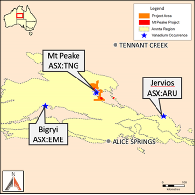 The Arunta region relative to the Wollagalong and Chisholm projects.