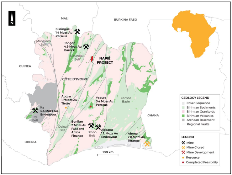 Napié Project location - Cote d’Ivoire