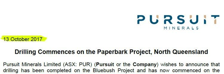 Pursuit minerals paperbark project