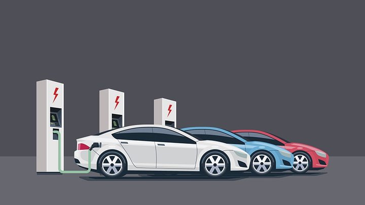 Electric Cars Charging at the Charging Station