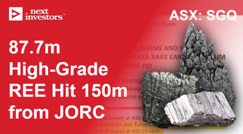 SGQ: 87.7m high grade rare earths drill hit - 150m step out from existing JORC resource. Gina Rinehart invests $22.5M.