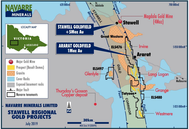 Location of Navarre’s Stawell Gold Corridor projects and prospects