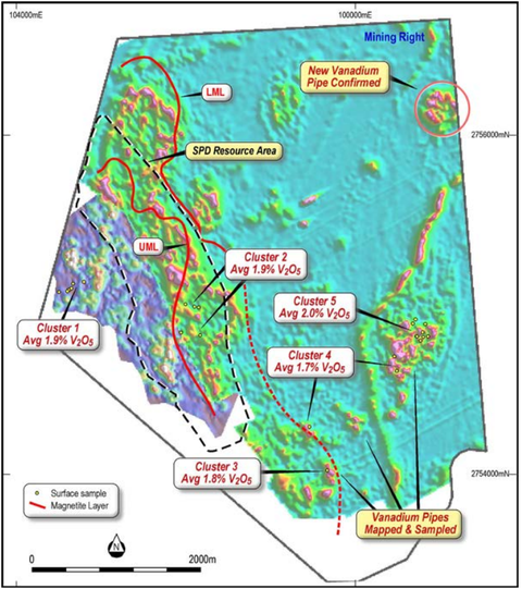 Magnetic image showing location of Vanadium Pipes at the SPD Project