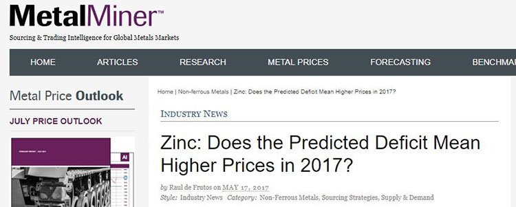 Zinc prices 2017