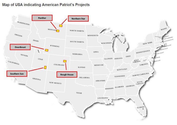 Map of USA indicating American Patriot projects