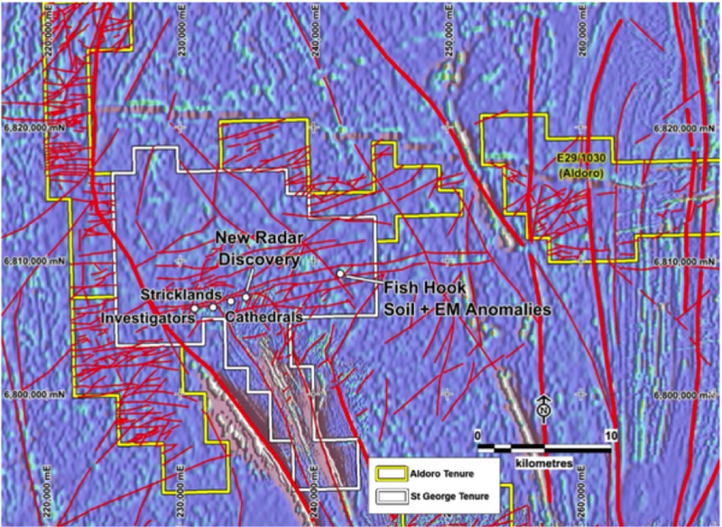 Cathedrals’ Belt lies to the east and west of the $60 million capped St George Mining’s (ASX:SGQ) Mt Alexander Project.