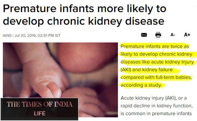 Premature infants more likely to develop chronic kidney disease