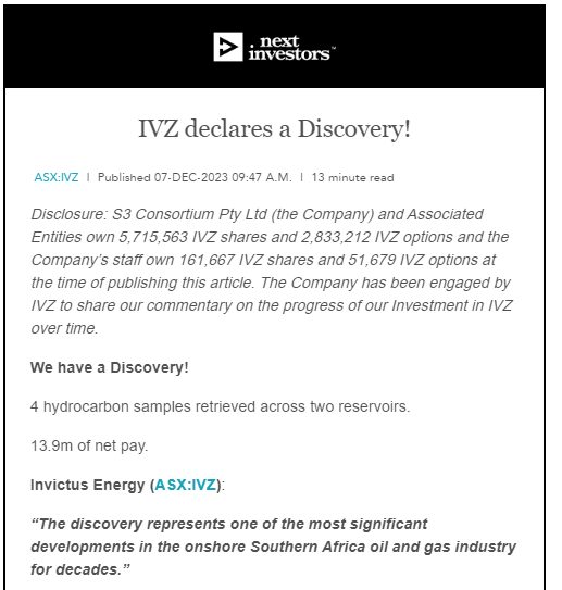 IVZ declares a discovery
