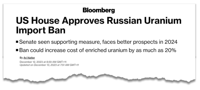 Bloomberg US house approves russian uranium import ban