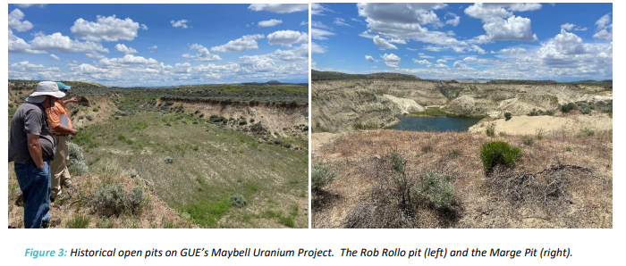 Historical open pits on GUE&#x27;s Maybell uranium project.