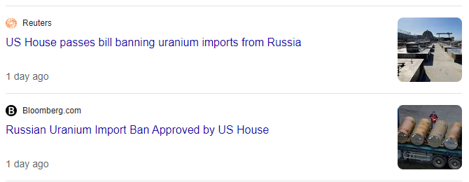 US passed a bill banning uranium imports from Russia