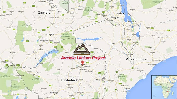 Location of the Arcadia lithium project in Zimbabwe